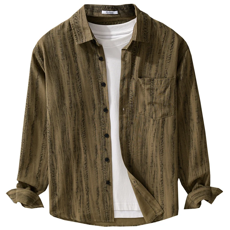 Herren Leichtes Layering-Hemd aus Baumwollmix mit Brusttasche und dezentem Streifenrelief Drune