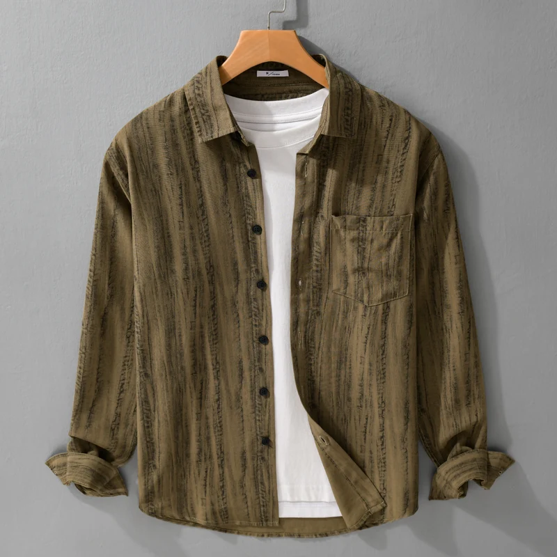 Herren Leichtes Layering-Hemd aus Baumwollmix mit Brusttasche und dezentem Streifenrelief Drune