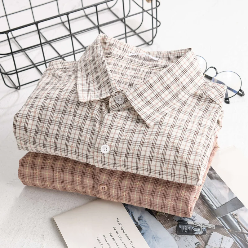 Herren Leichtes kariertes Seersucker-Hemd mit Brusttasche und Relaxed-Fit Drune