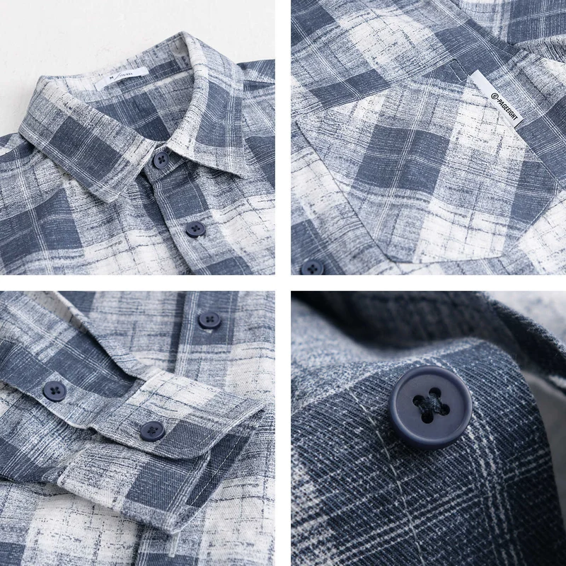 Herren Leichtes kariertes Layering-Overshirt aus Baumwoll‑Leinenmix mit diagonalem Brustpatch Drune