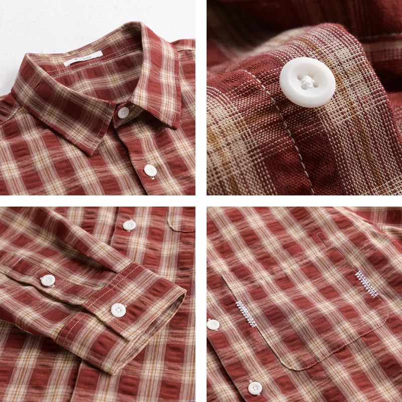 Herren Leichtes kariertes Baumwoll-Overshirt mit Soft-Crinkle‑Struktur, Brusttasche und Relaxed‑Fit Drune