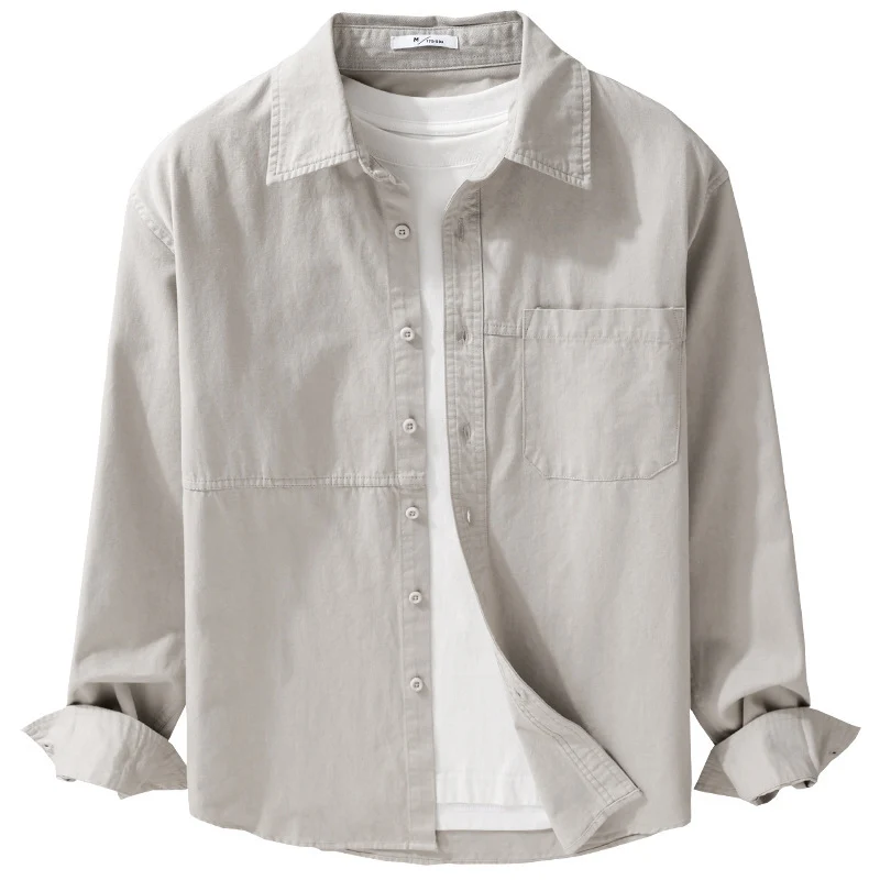 Herren Leichtes Hemdjacken-Overshirt aus gewaschenem Baumwoll-Twill mit Brusttasche Drune