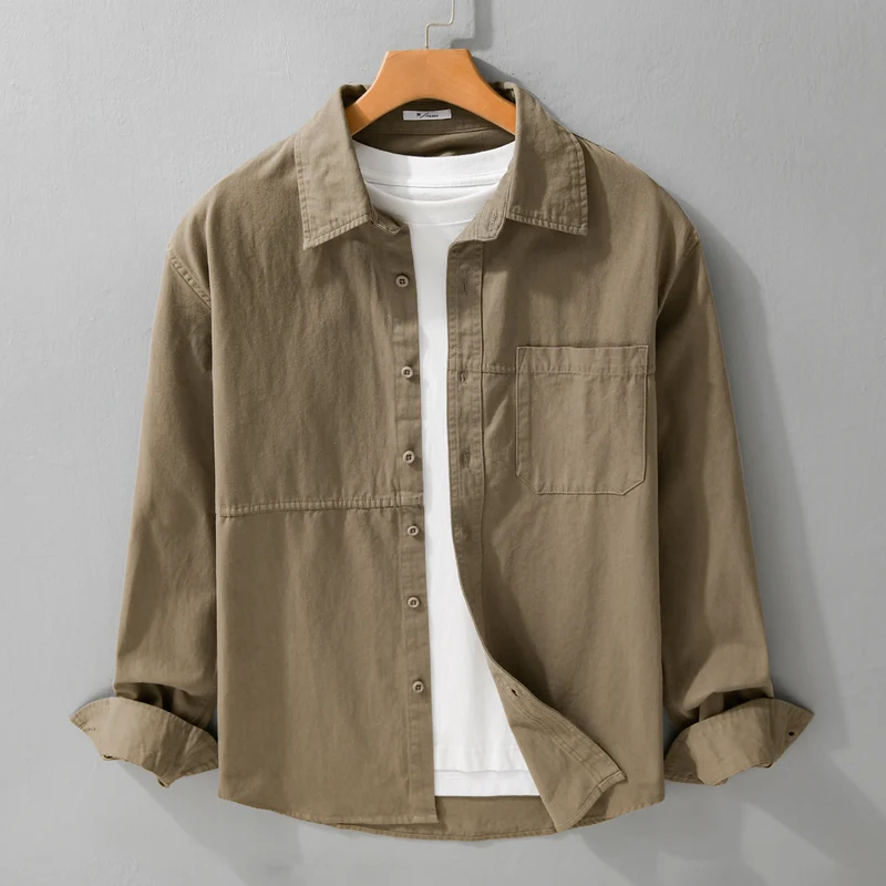 Herren Leichtes Hemdjacken-Overshirt aus gewaschenem Baumwoll-Twill mit Brusttasche Drune