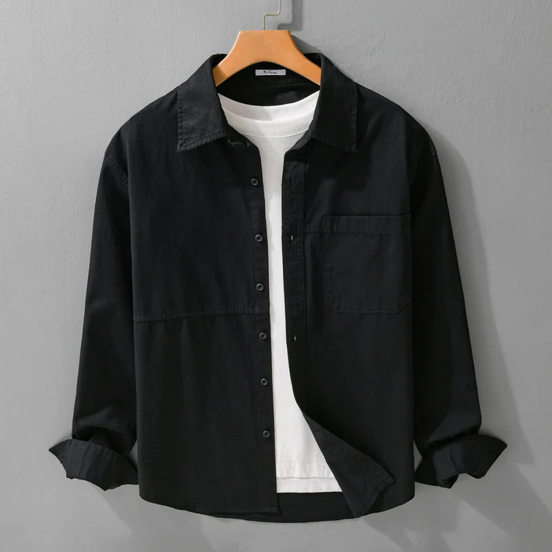 Herren Leichtes Hemdjacken-Overshirt aus gewaschenem Baumwoll-Twill mit Brusttasche Drune