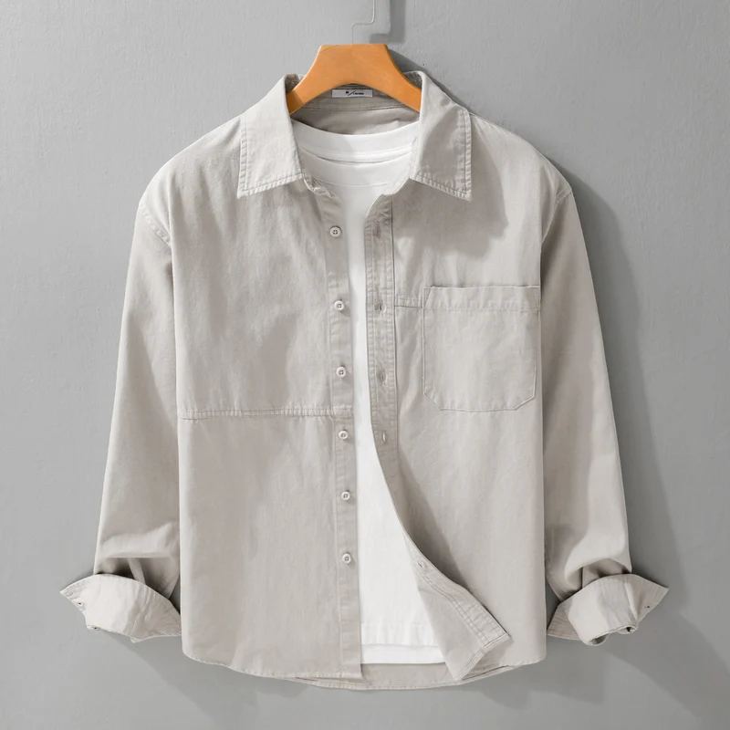 Herren Leichtes Hemdjacken-Overshirt aus gewaschenem Baumwoll-Twill mit Brusttasche Drune