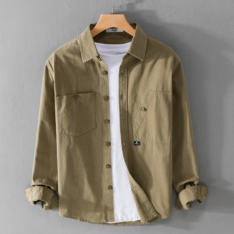Herren Leichtes Hemdjacken-Overshirt aus Baumwolltwill mit asymmetrischer Brusttasche und lockerem Schnitt Drune