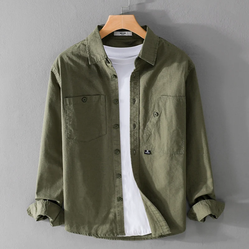 Herren Leichtes Hemdjacken-Overshirt aus Baumwolltwill mit asymmetrischer Brusttasche und lockerem Schnitt Drune