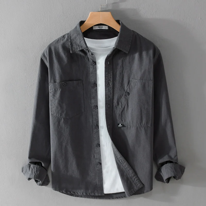 Herren Leichtes Hemdjacken-Overshirt aus Baumwolltwill mit asymmetrischer Brusttasche und lockerem Schnitt Drune