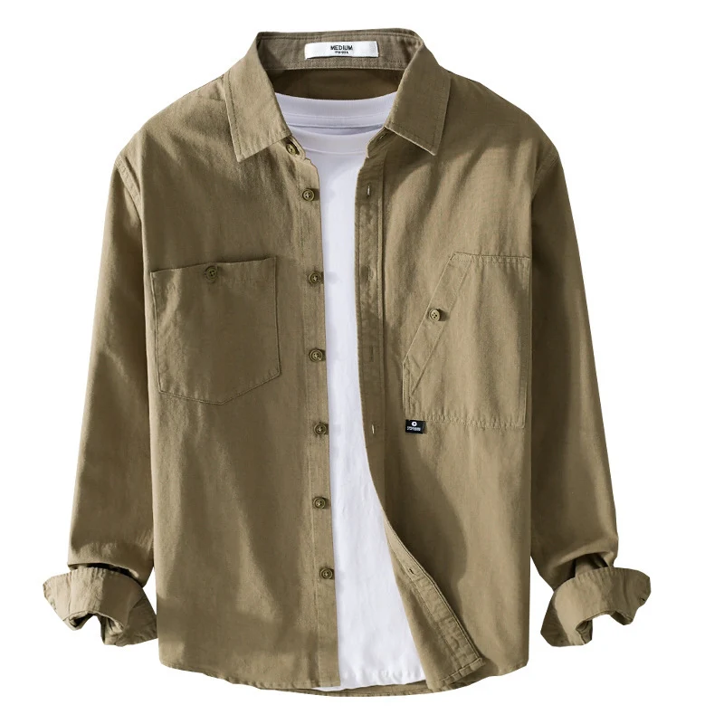 Herren Leichtes Hemdjacken-Overshirt aus Baumwolltwill mit asymmetrischer Brusttasche und lockerem Schnitt Drune