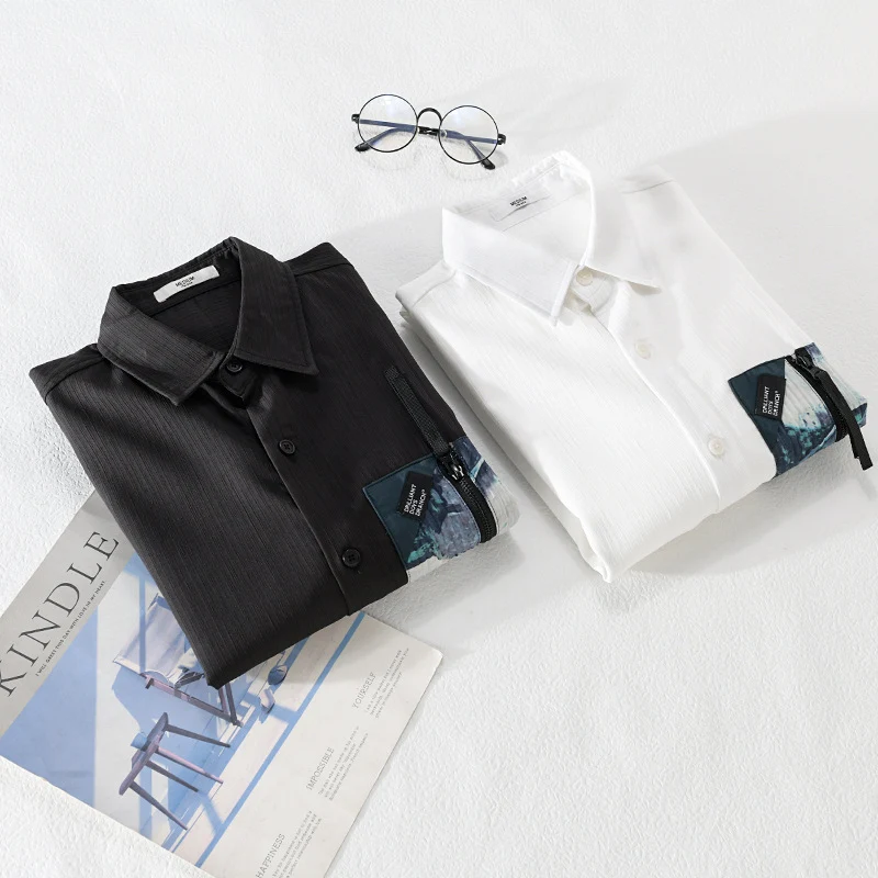 Herren Leichtes Hemdjacke-Overshirt mit kontrastierter Reißverschluss-Brusttasche und Relaxed-Fit Drune