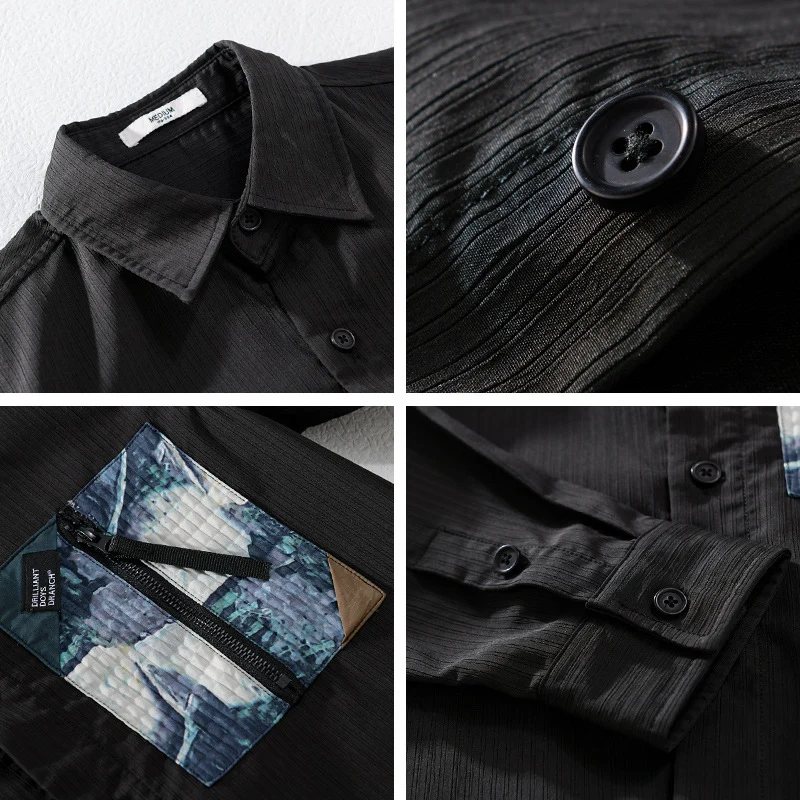 Herren Leichtes Hemdjacke-Overshirt mit kontrastierter Reißverschluss-Brusttasche und Relaxed-Fit Drune