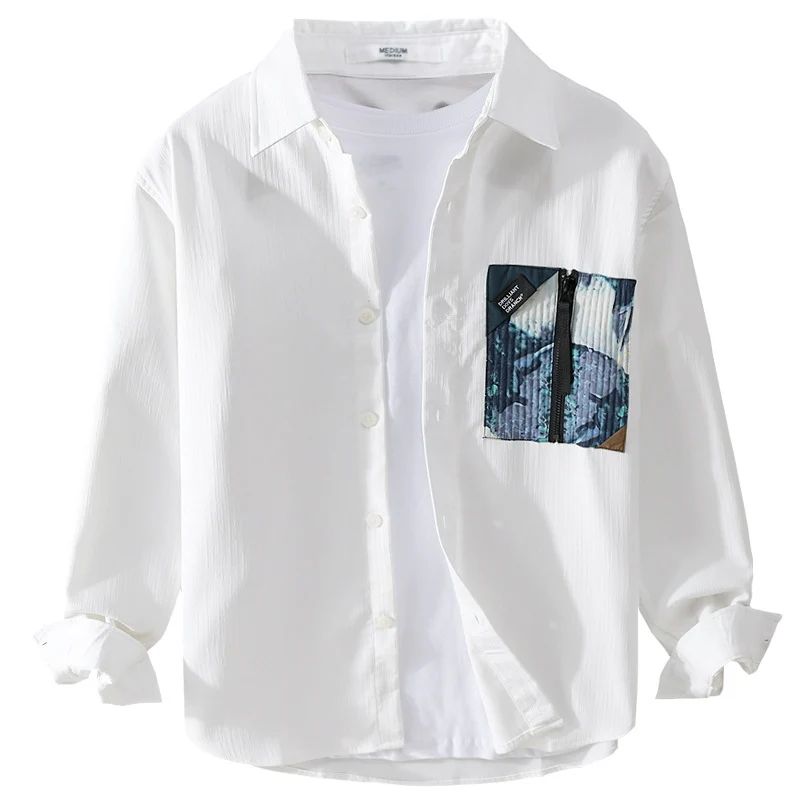 Herren Leichtes Hemdjacke-Overshirt mit kontrastierter Reißverschluss-Brusttasche und Relaxed-Fit Drune