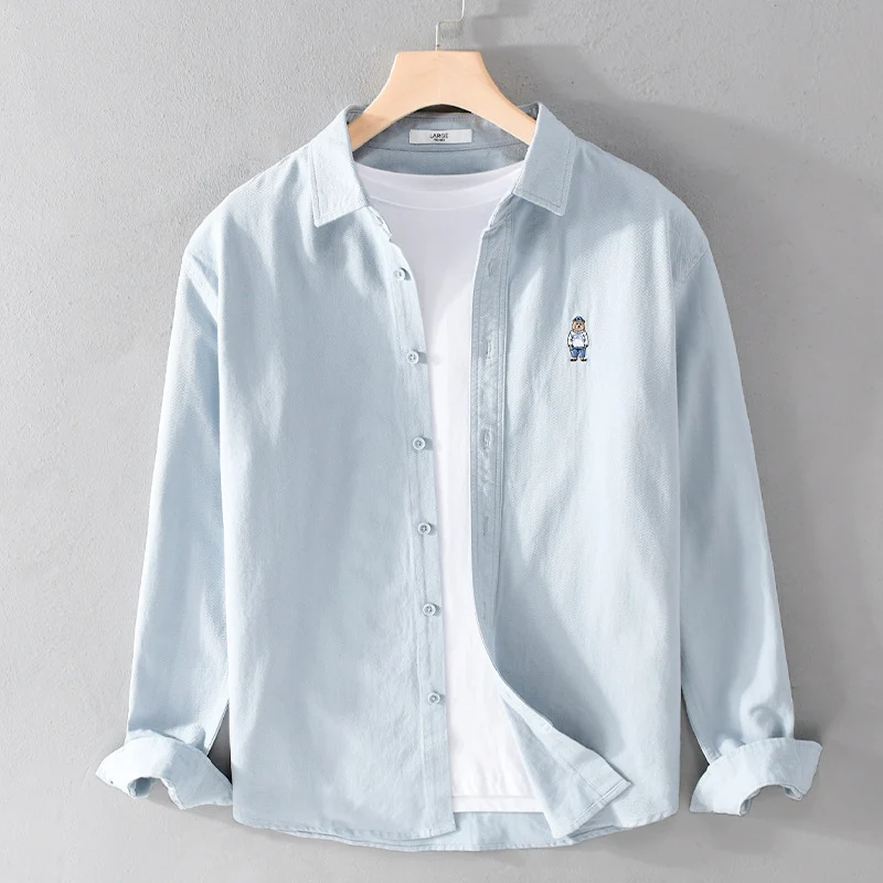 Herren Leichtes Hemd-Overshirt aus Baumwolltwill mit kleiner Figurenstickerei und kastigem Schnitt Drune