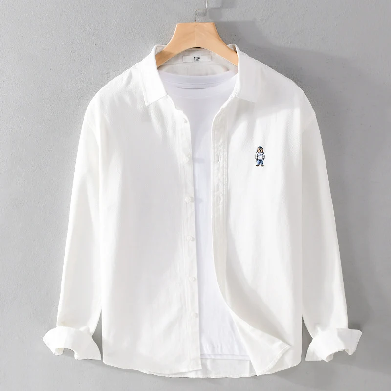 Herren Leichtes Hemd-Overshirt aus Baumwolltwill mit kleiner Figurenstickerei und kastigem Schnitt Drune