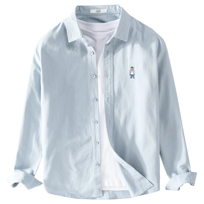 Herren Leichtes Hemd-Overshirt aus Baumwolltwill mit kleiner Figurenstickerei und kastigem Schnitt Drune