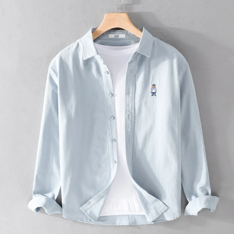 Herren Leichtes Hemd-Overshirt aus Baumwolltwill mit kleiner Figurenstickerei und kastigem Schnitt Drune