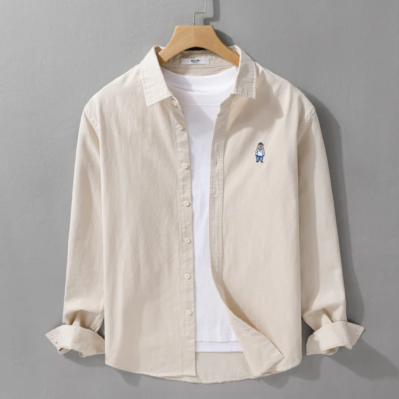 Herren Leichtes Hemd-Overshirt aus Baumwolltwill mit kleiner Figurenstickerei und kastigem Schnitt Drune