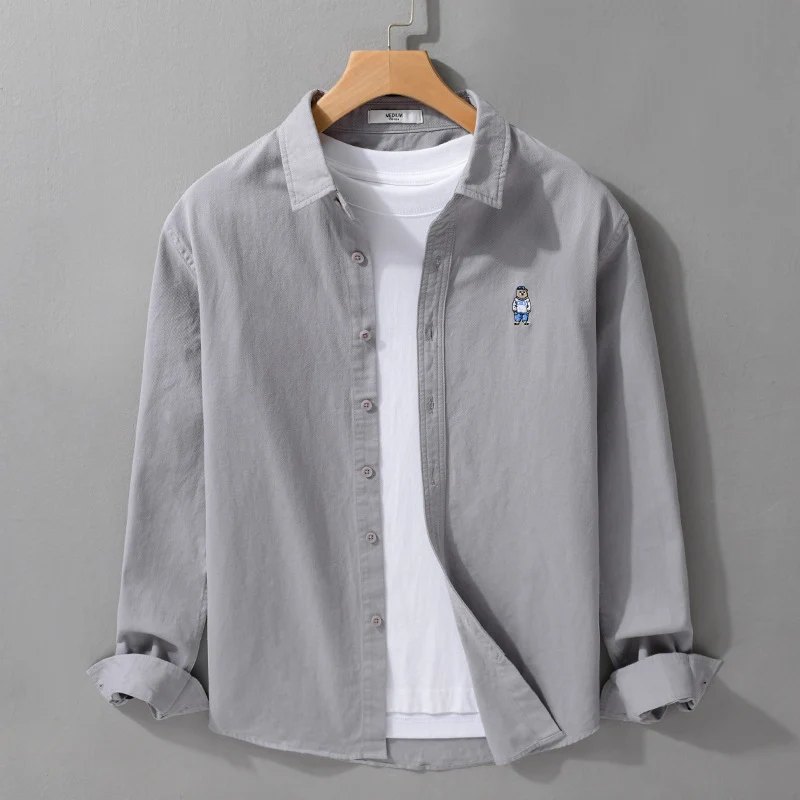Herren Leichtes Hemd-Overshirt aus Baumwolltwill mit kleiner Figurenstickerei und kastigem Schnitt Drune