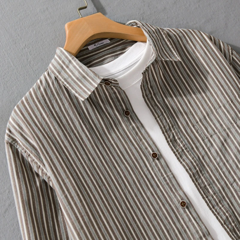 Herren Leichtes gestreiftes Hemd‑Overshirt aus Leinen‑Baumwollmix mit Relaxed‑Fit und aufgesetzter Brusttasche Drune