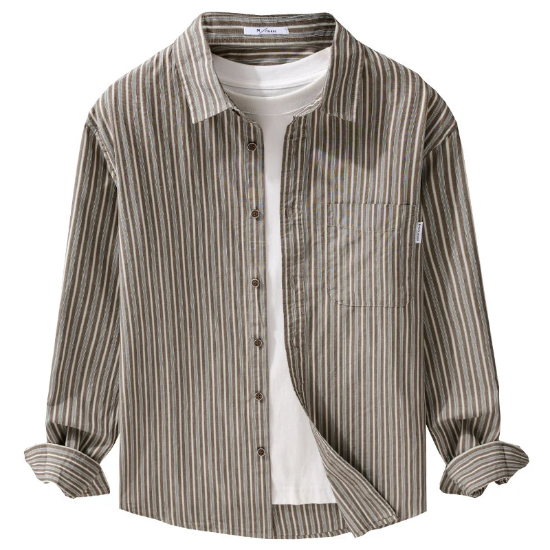 Herren Leichtes gestreiftes Hemd‑Overshirt aus Leinen‑Baumwollmix mit Relaxed‑Fit und aufgesetzter Brusttasche Drune