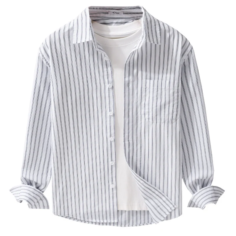 Herren Leichtes gestreiftes Baumwoll-Leinen-Sommerhemd im Relaxed-Look mit Brusttasche Drune