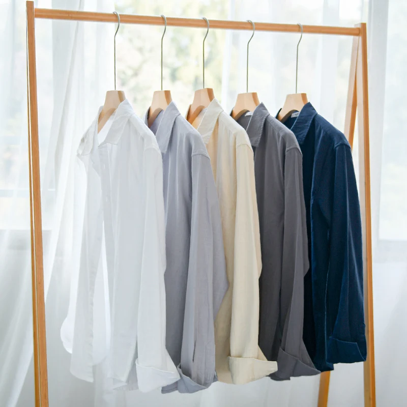 Herren Leichtes Crinkle-Leinen Baumwoll-Hemd im Layering-Stil mit Kentkragen Drune