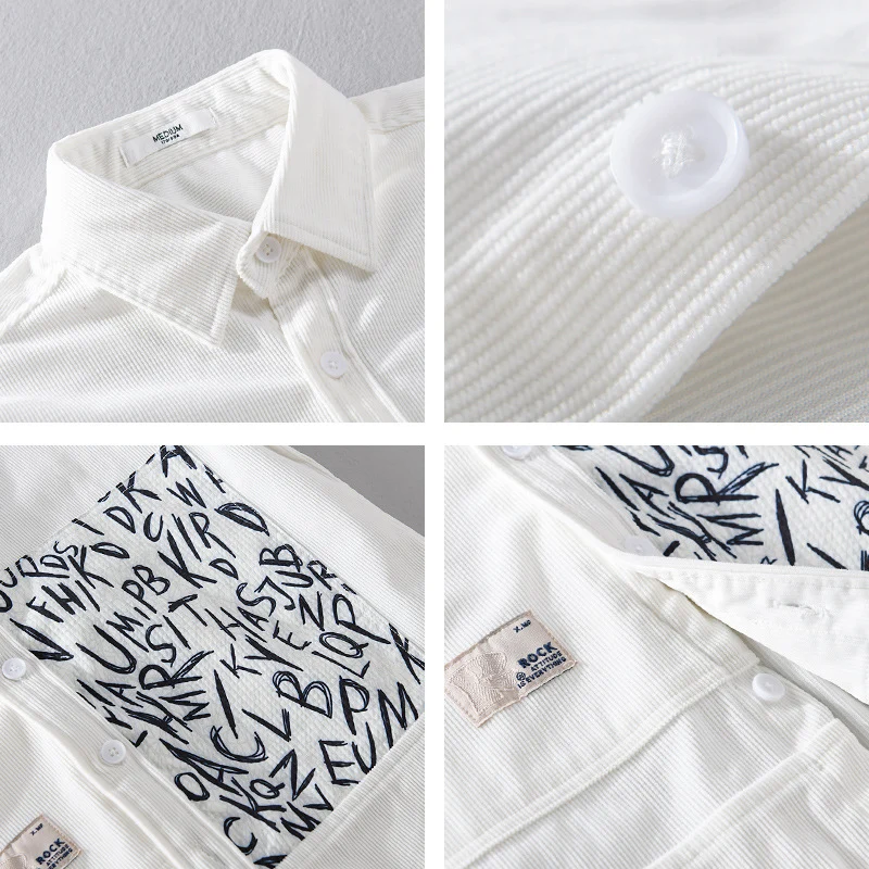 Herren Leichtes Cord-Hemdjacken-Overshirt mit Letterprint-Brusttasche und Relaxed Fit Drune