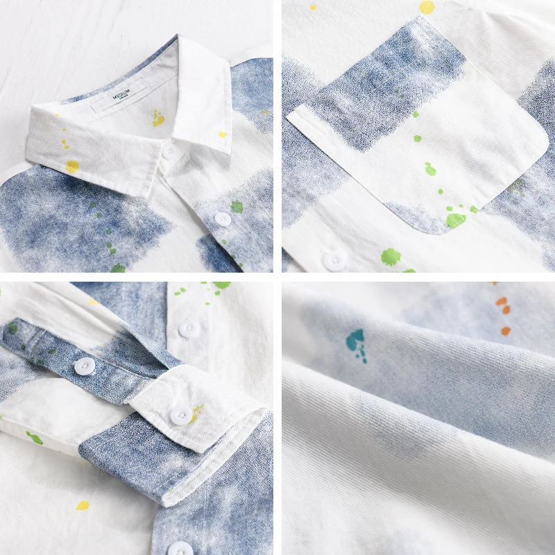 Herren Leichtes Baumwollhemd Relaxed‑Fit mit künstlerischem Sprenkel‑ und Aquarellpatch-Print Drune