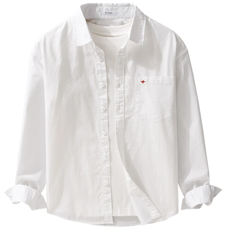 Herren Leichtes Baumwollhemd im Overshirt‑Stil mit Kentkragen, Brusttasche und dezenter Mini‑Stickerei Drune
