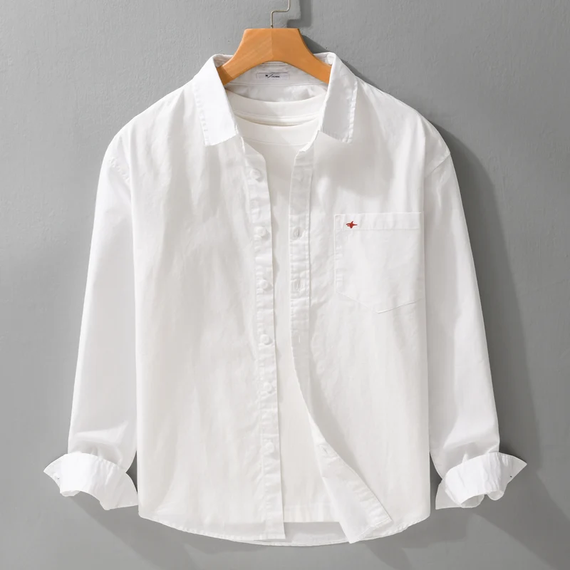 Herren Leichtes Baumwollhemd im Overshirt‑Stil mit Kentkragen, Brusttasche und dezenter Mini‑Stickerei Drune