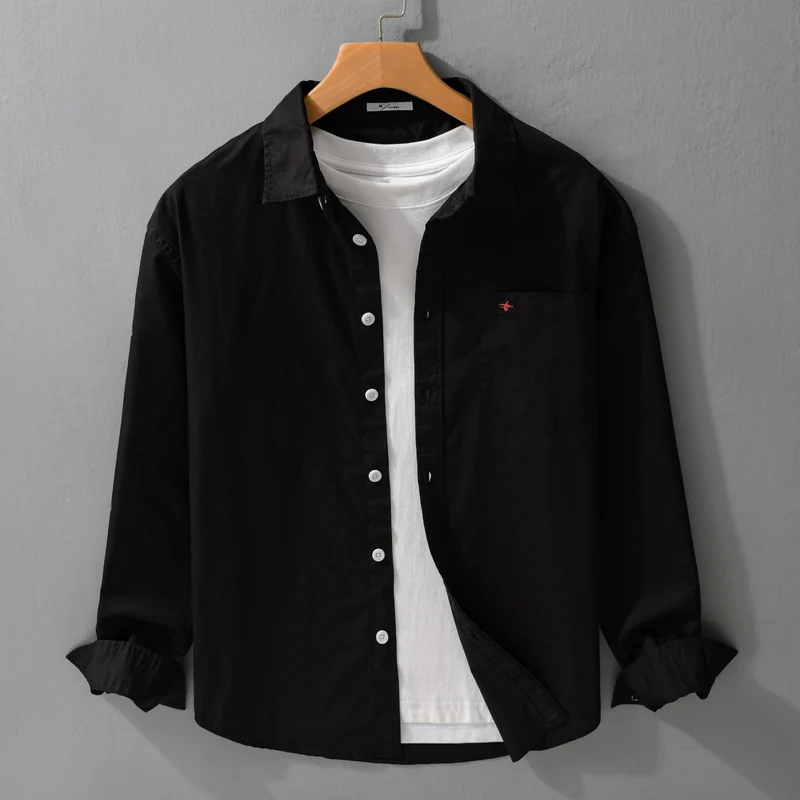 Herren Leichtes Baumwollhemd im Overshirt‑Stil mit Kentkragen, Brusttasche und dezenter Mini‑Stickerei Drune