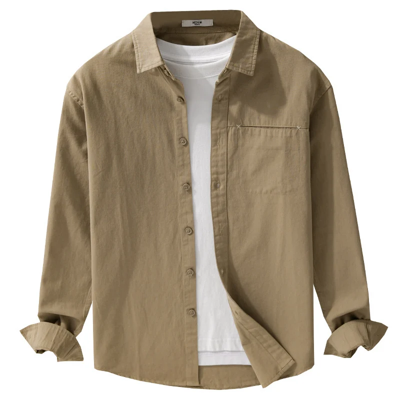 Herren Leichtes Baumwoll-Utility-Hemdjacke mit Kentkragen, Brusttasche und Relaxed-Fit Drune