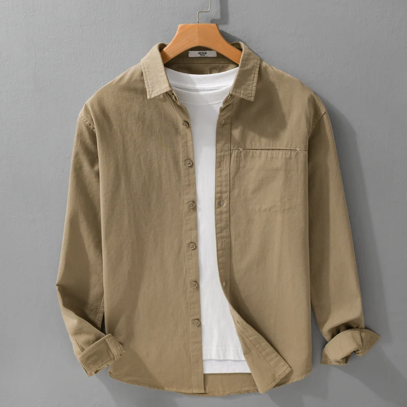 Herren Leichtes Baumwoll-Utility-Hemdjacke mit Kentkragen, Brusttasche und Relaxed-Fit Drune