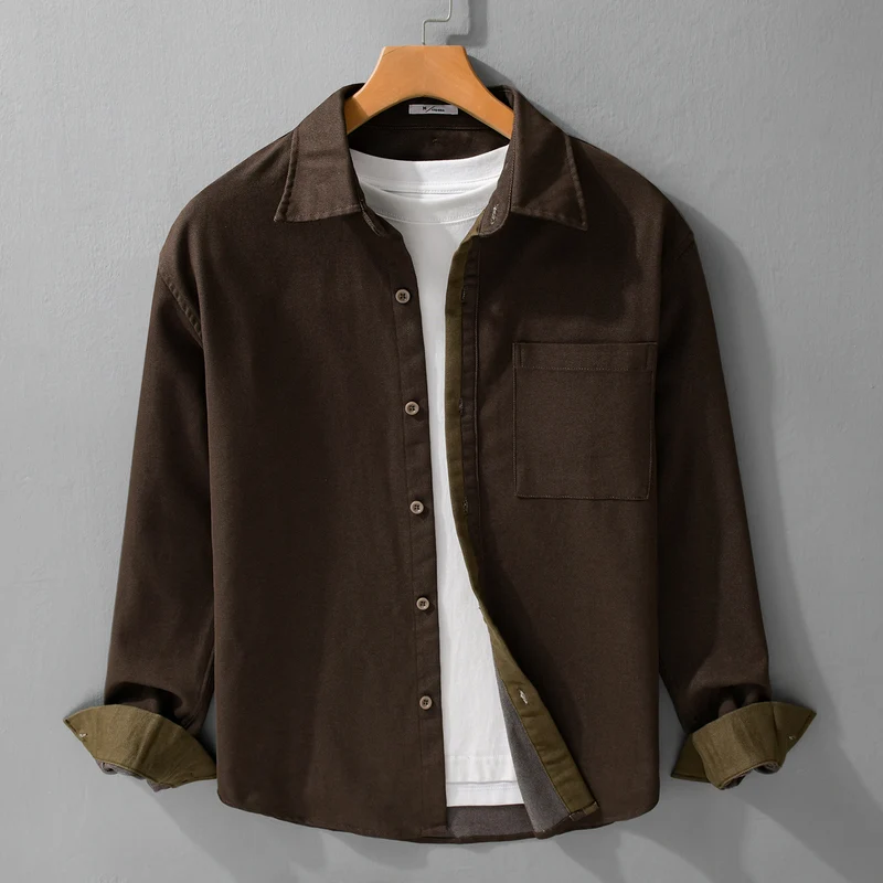 Herren Leichtes Baumwoll-Twill-Überhemd mit Brusttasche und Relaxed-Fit Drune