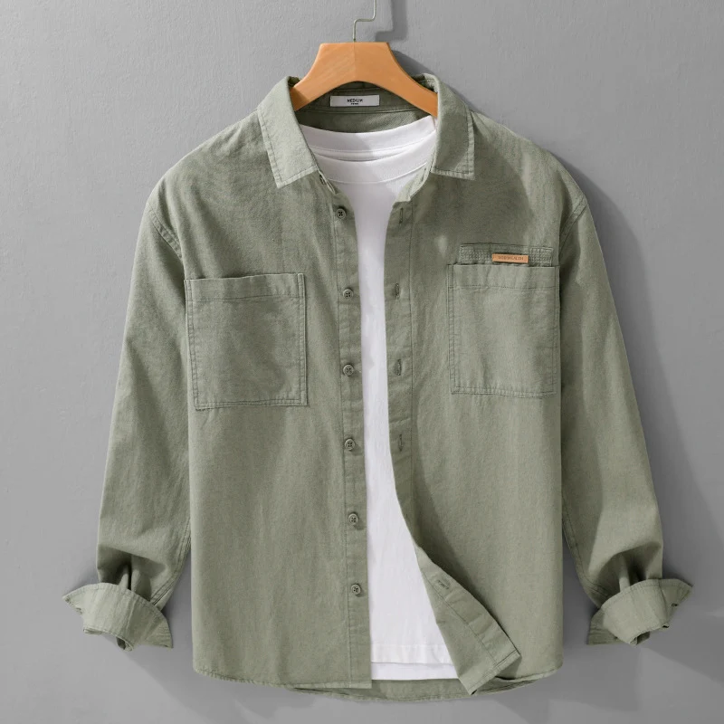 Herren Leichtes Baumwoll‑Twill Overshirt mit Kentkragen, doppelten aufgesetzten Brusttaschen und Relaxed-Fit Drune