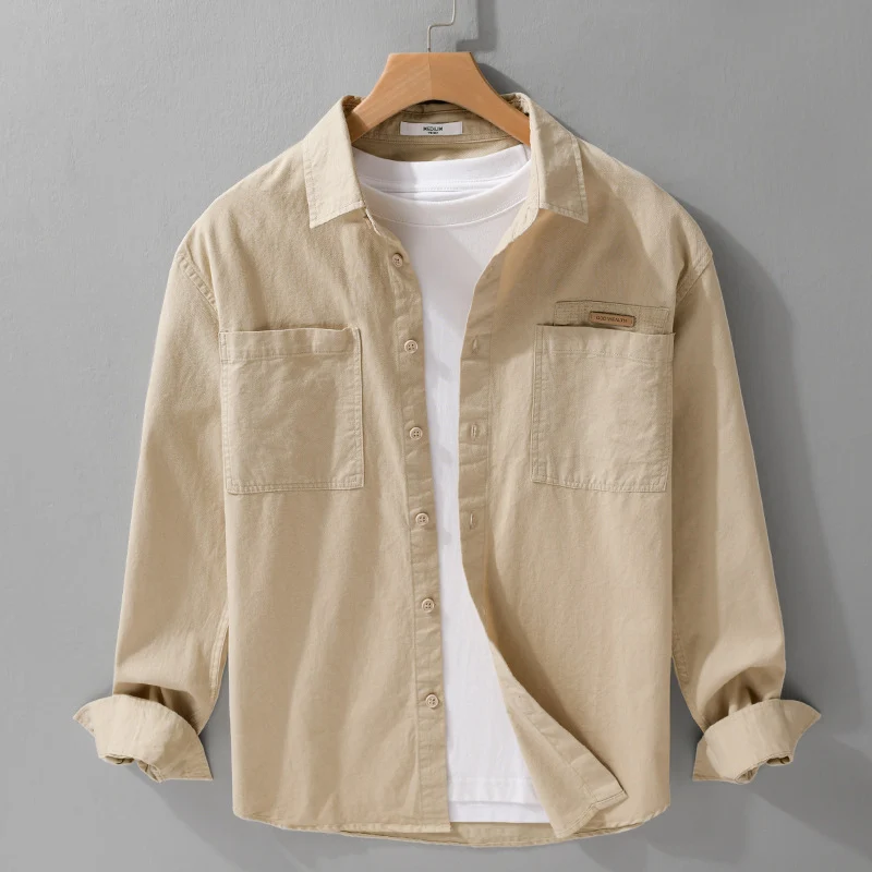 Herren Leichtes Baumwoll‑Twill Overshirt mit Kentkragen, doppelten aufgesetzten Brusttaschen und Relaxed-Fit Drune