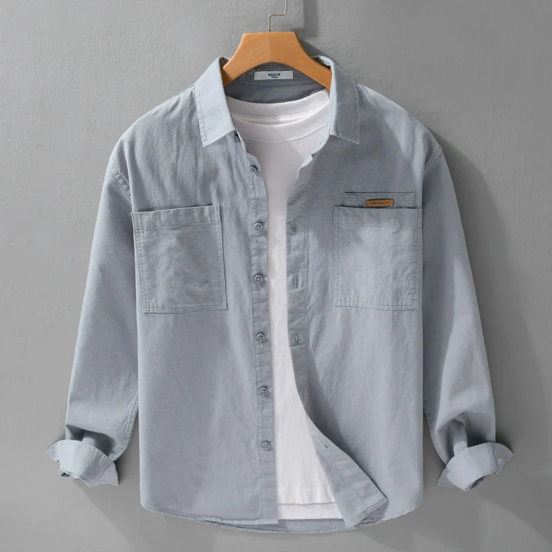 Herren Leichtes Baumwoll‑Twill Overshirt mit Kentkragen, doppelten aufgesetzten Brusttaschen und Relaxed-Fit Drune