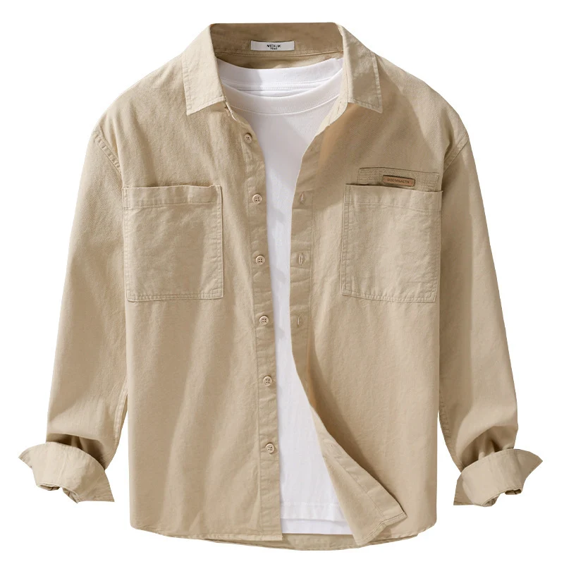 Herren Leichtes Baumwoll‑Twill Overshirt mit Kentkragen, doppelten aufgesetzten Brusttaschen und Relaxed-Fit Drune