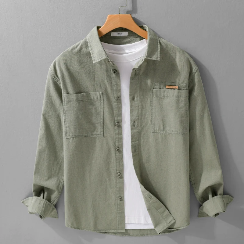 Herren Leichtes Baumwoll‑Twill Overshirt mit Kentkragen, doppelten aufgesetzten Brusttaschen und Relaxed-Fit Drune