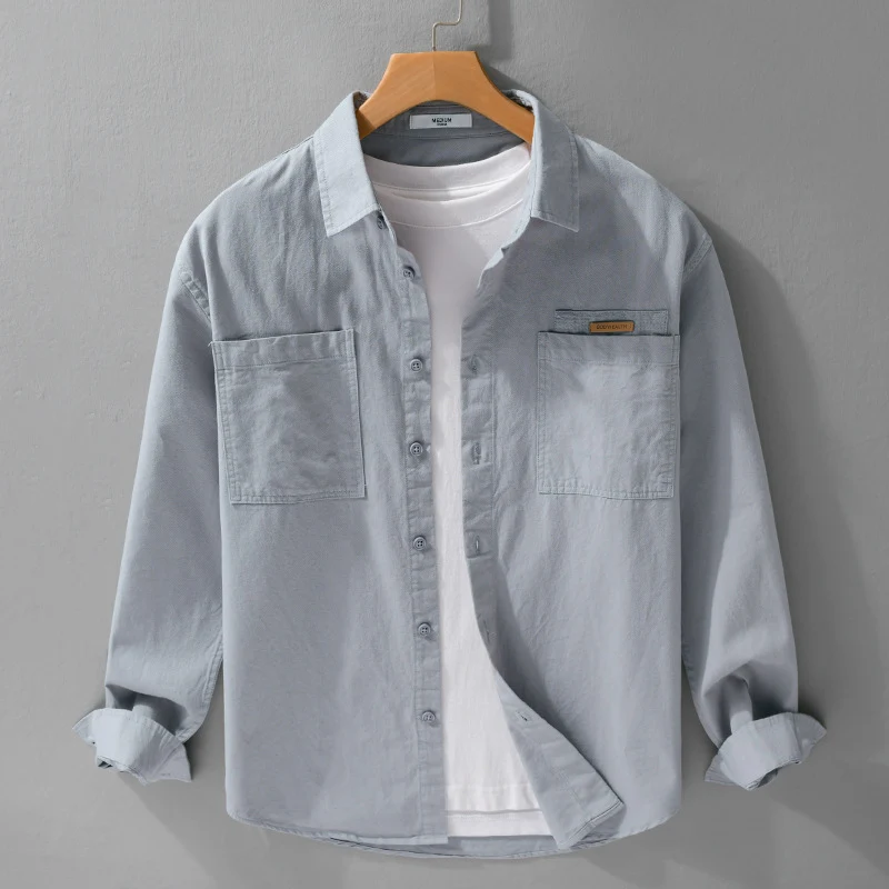 Herren Leichtes Baumwoll‑Twill Overshirt mit Kentkragen, doppelten aufgesetzten Brusttaschen und Relaxed-Fit Drune
