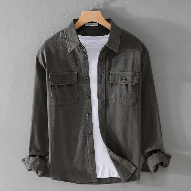 Herren Leichtes Baumwoll-Twill-Overshirt mit Brustklappen und Relaxed-Fit Drune