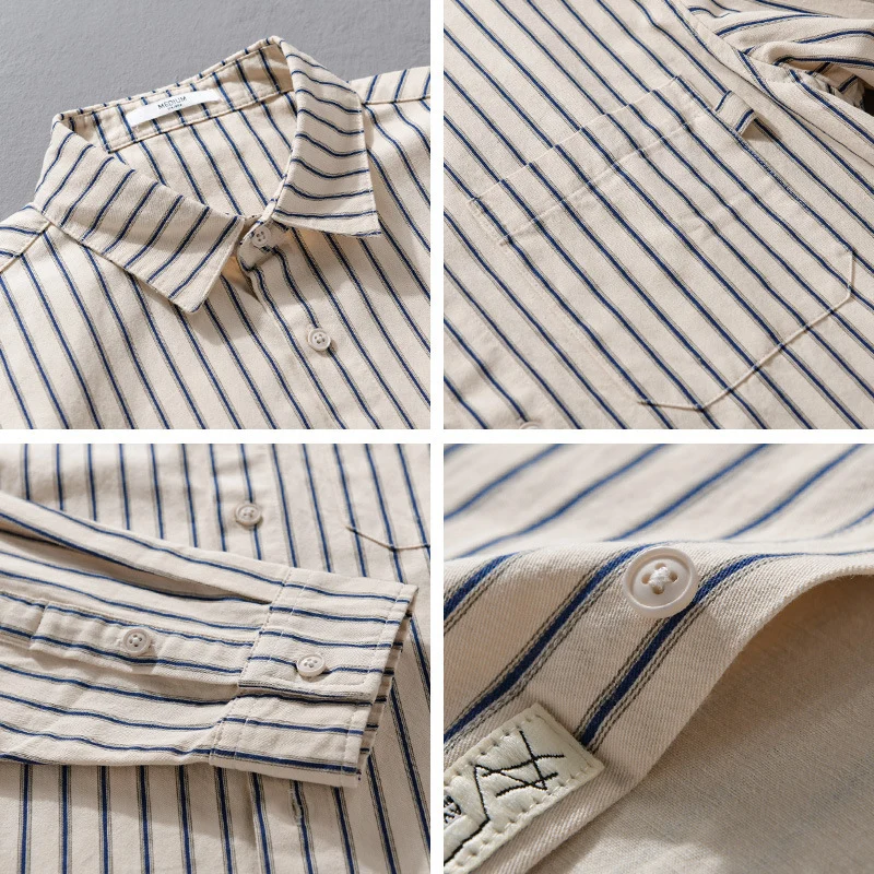 Herren Leichtes Baumwoll-Relaxed-Hemd mit vertikaler Double‑Stripe, Kentkragen und aufgesetzter Brusttasche Drune