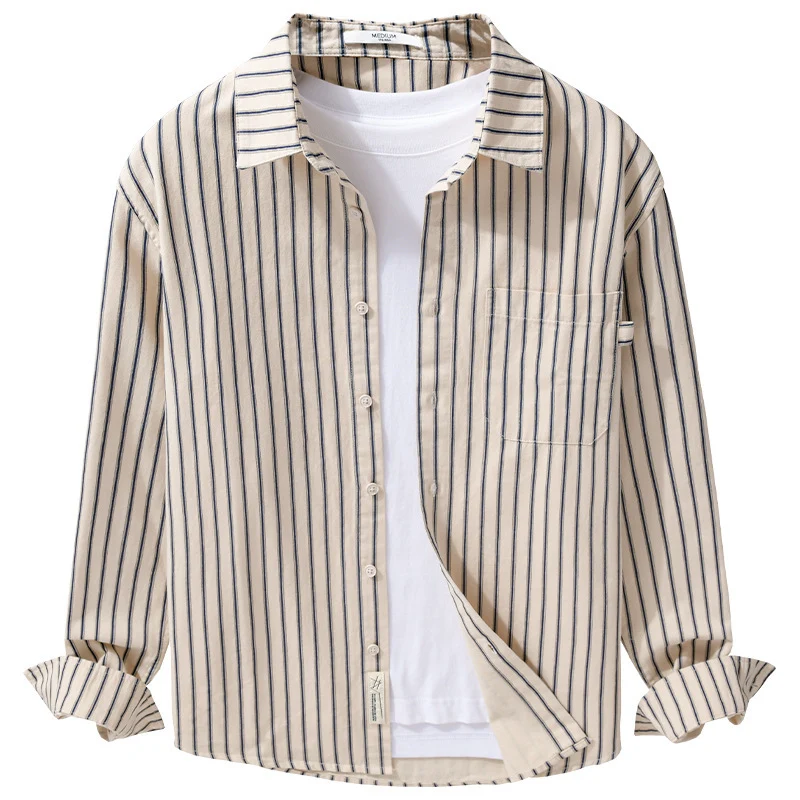 Herren Leichtes Baumwoll-Relaxed-Hemd mit vertikaler Double‑Stripe, Kentkragen und aufgesetzter Brusttasche Drune