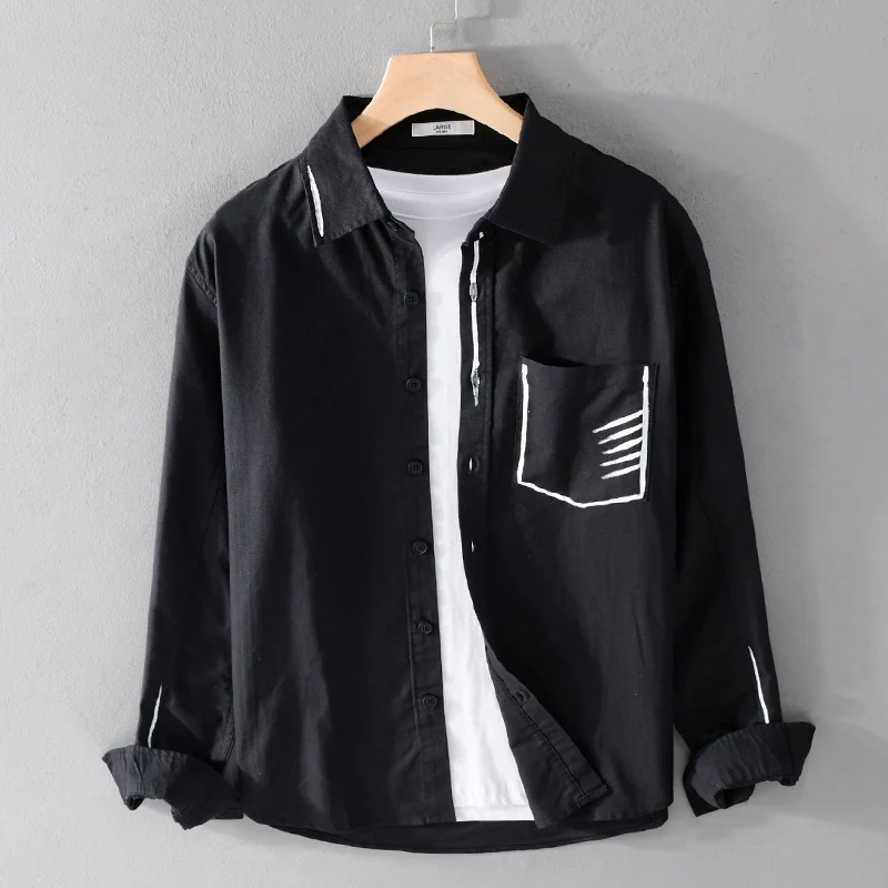 Herren Leichtes Baumwoll-Overshirt mit Kontrastnaht und aufgesetzter Brusttasche Drune