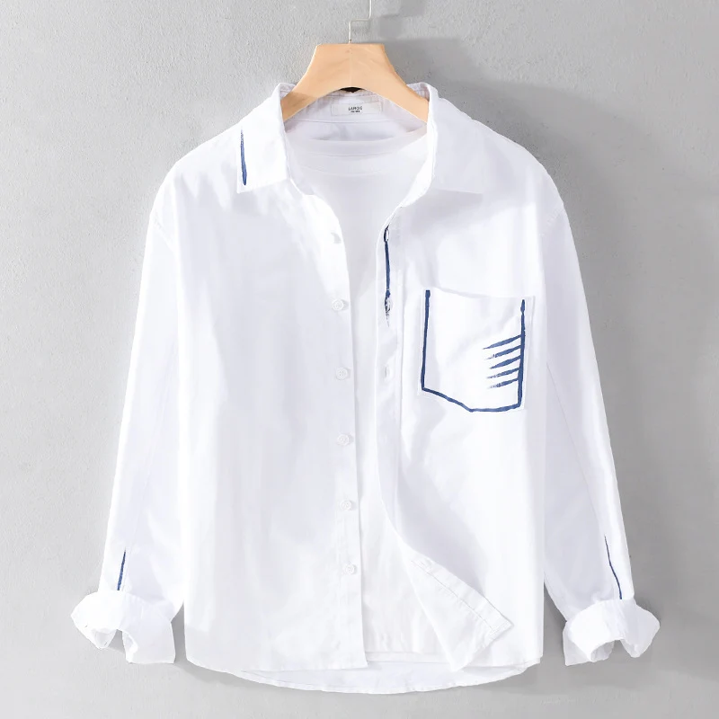 Herren Leichtes Baumwoll-Overshirt mit Kontrastnaht und aufgesetzter Brusttasche Drune