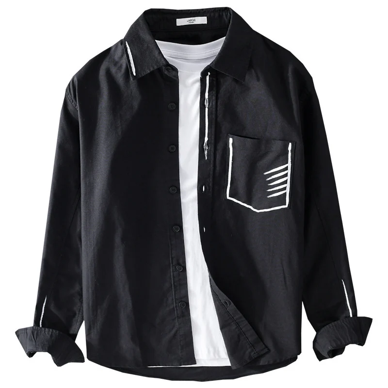 Herren Leichtes Baumwoll-Overshirt mit Kontrastnaht und aufgesetzter Brusttasche Drune