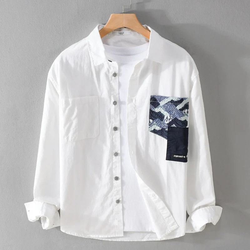 Herren Leichtes Baumwoll-Overshirt mit kontrastierter Patch-Brusttasche im Layering‑Stil Drune