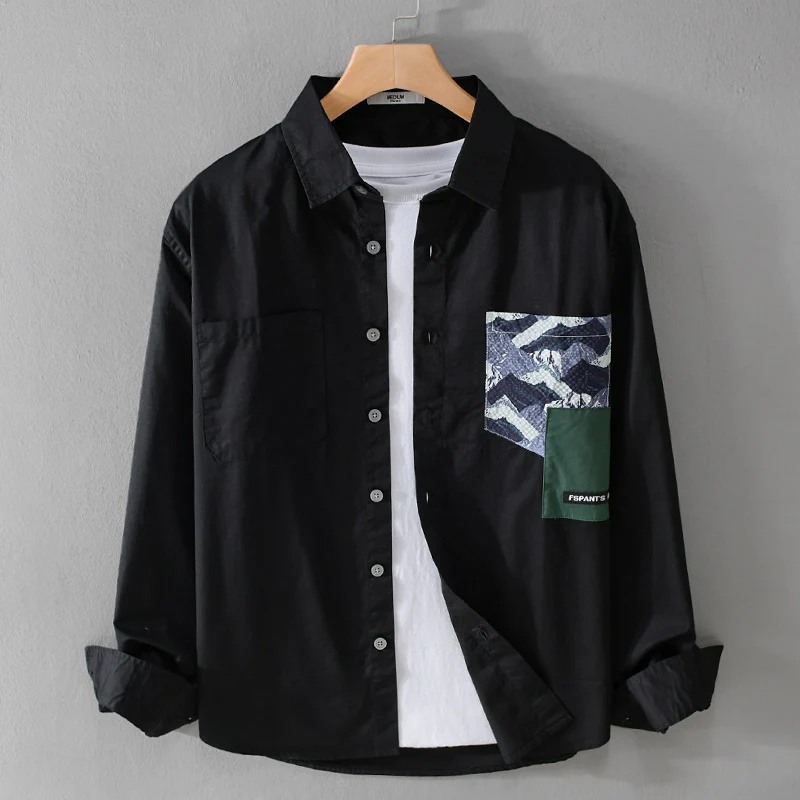 Herren Leichtes Baumwoll-Overshirt mit kontrastierter Patch-Brusttasche im Layering‑Stil Drune