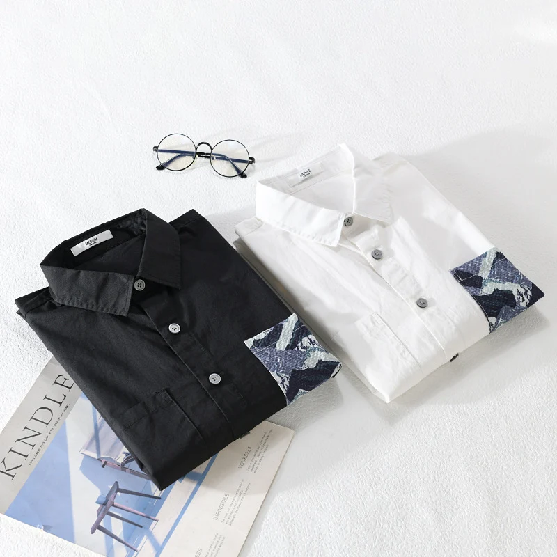 Herren Leichtes Baumwoll-Overshirt mit kontrastierter Patch-Brusttasche im Layering‑Stil Drune