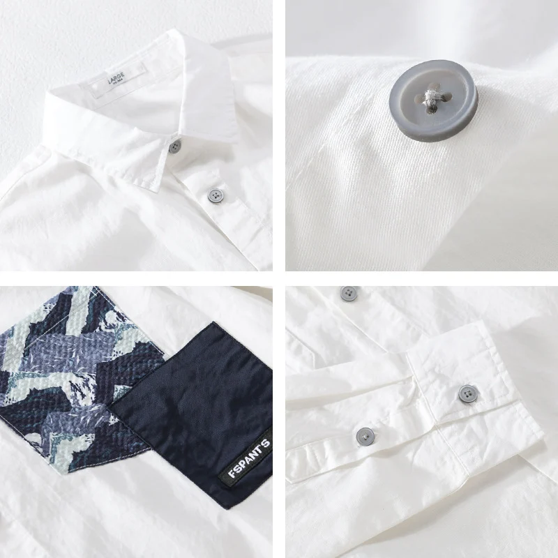 Herren Leichtes Baumwoll-Overshirt mit kontrastierter Patch-Brusttasche im Layering‑Stil Drune